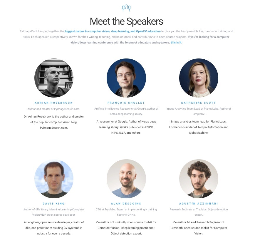 Screenshot of speakers attending the PyImageConf 2018