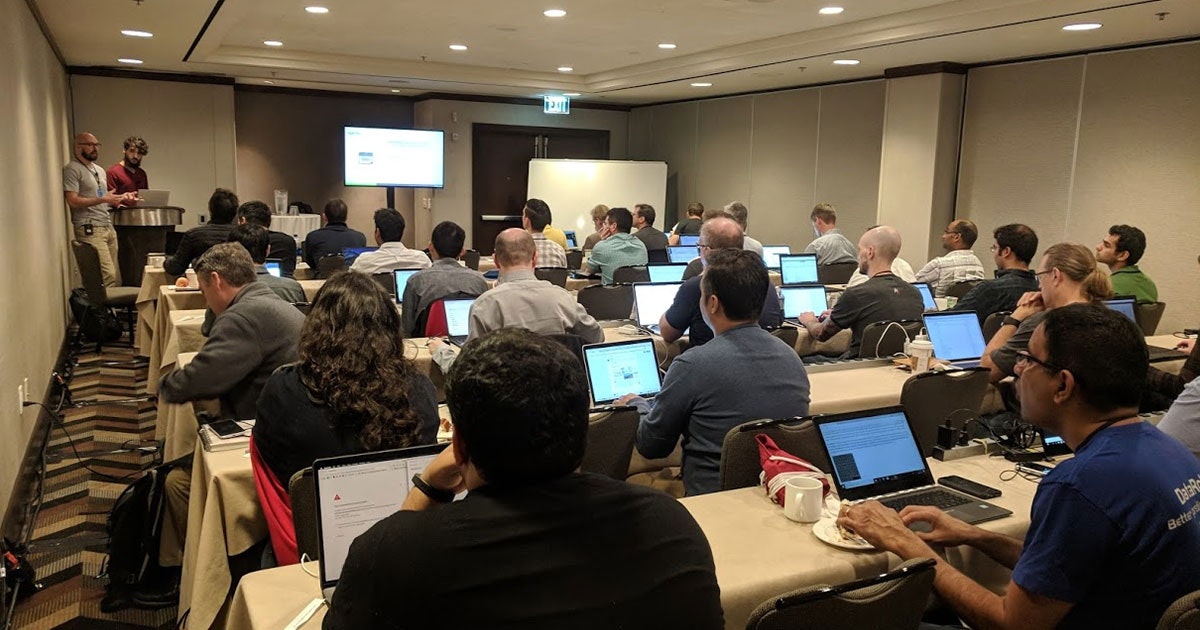 Full concentration at our computer vision workshop at the PyImageConf 2018 in San Francisco.