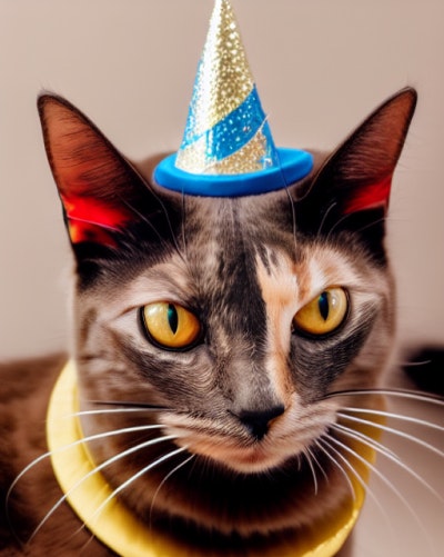 A cat with a birthday hat