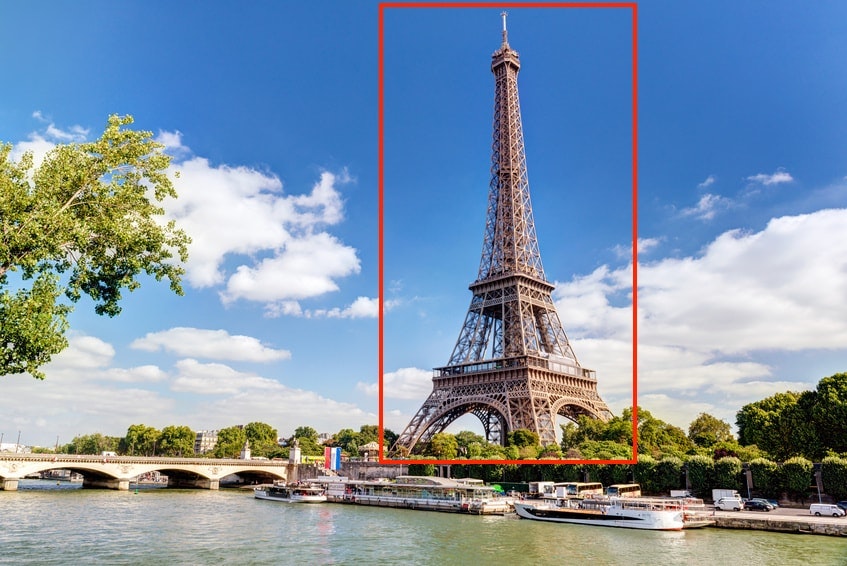 The Eiffel Tower enclosed by a bounding box